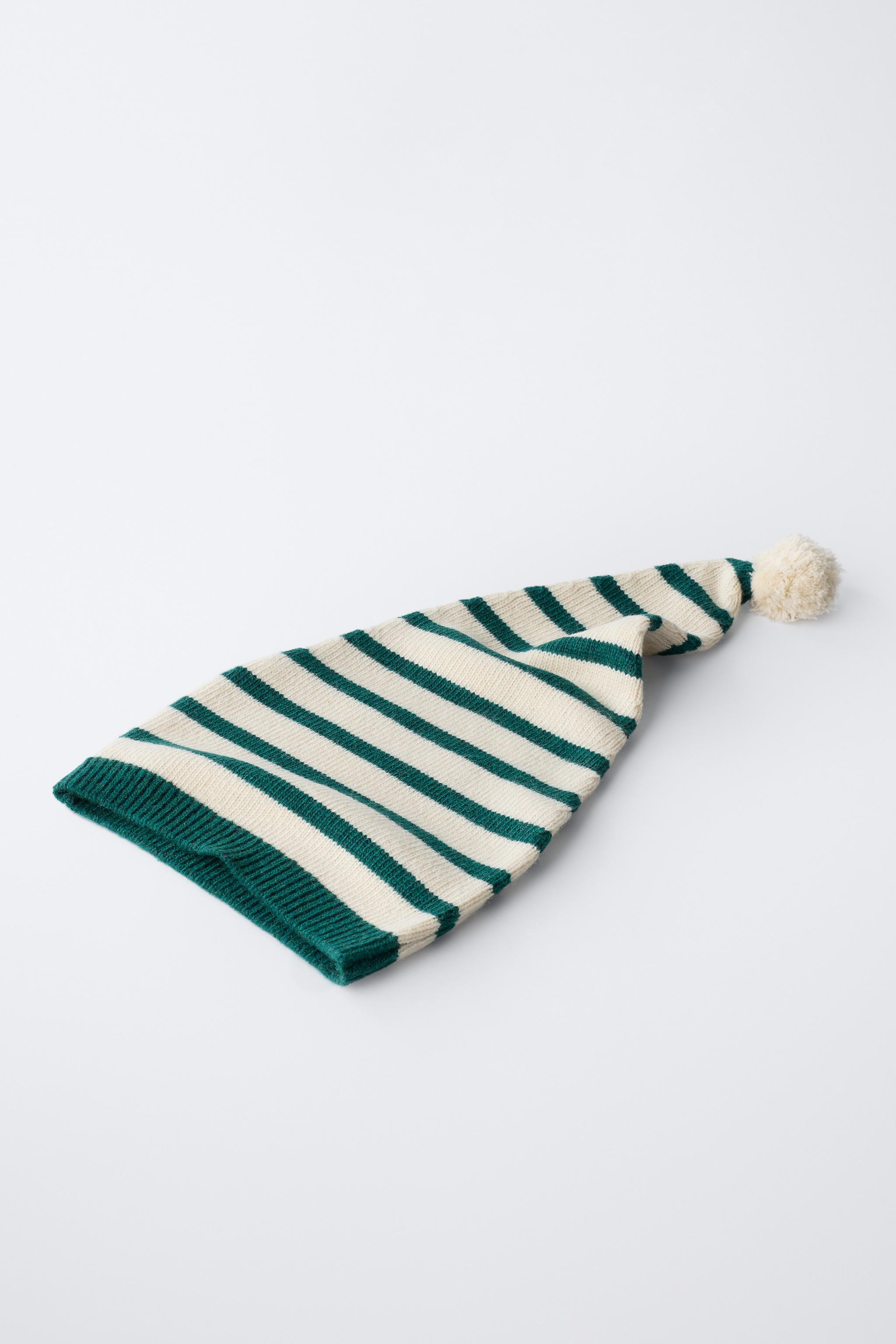 0 MONTHS - 14 YEARS/ STRIPED KNIT HAT WITH WOOL POMPOM